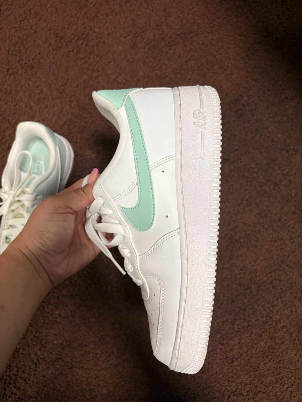 Nike Women’s White Sneakers with Mint Accent - Picture 2 of 6